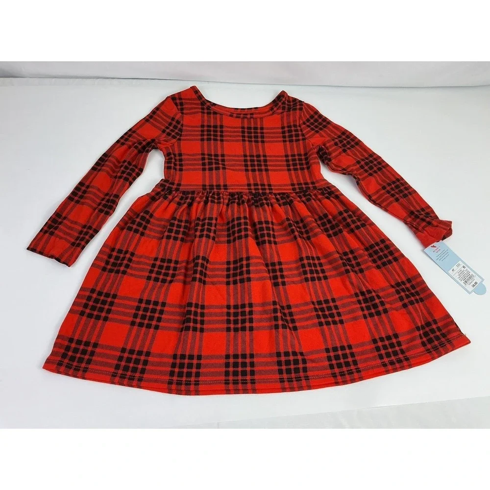 Cat Jack Kids Girls Red Black Plaid‎ Long Sleeve Dress Holiday Size 4T